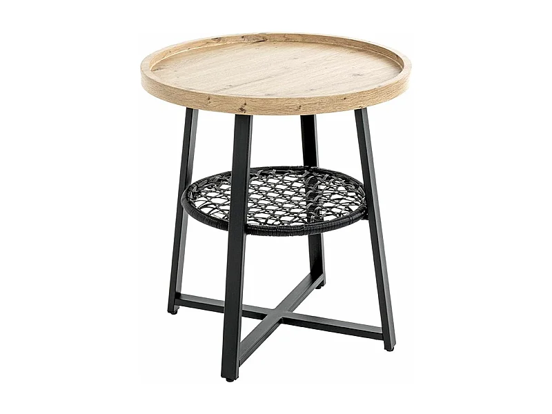 Table basse, Table de salon ronde en bois chêne et métal noir - diamètre 50 x hauteur 55 cm