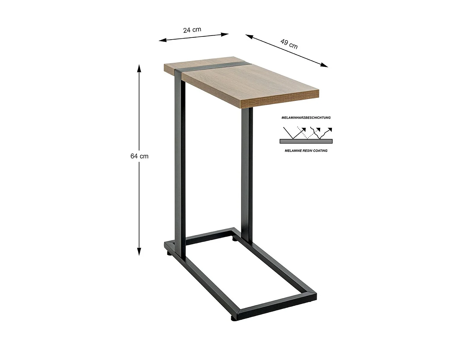 Table basse, Table de salon en bois coloris chêne et métal noir -longueur 24 x profondeur 49 x hauteur 64 cm
