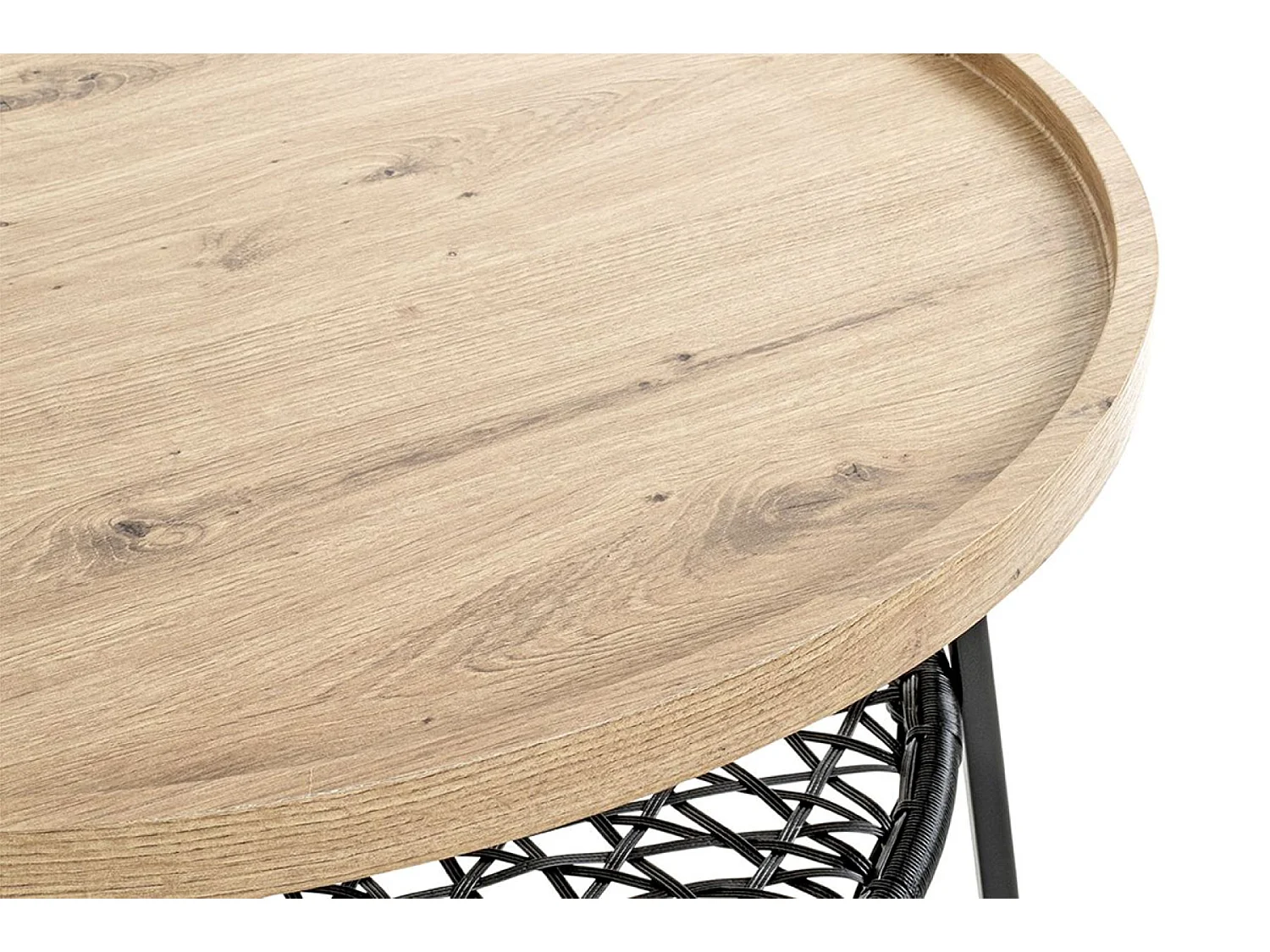 Table basse, Table de salon ronde en bois chêne et métal noir - diamètre 75 x hauteur 45 cm