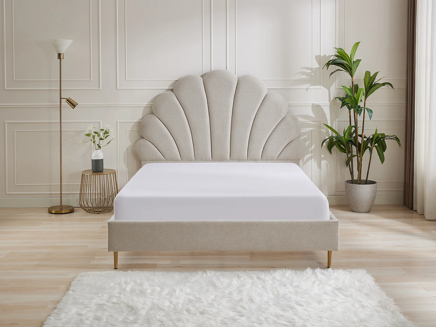 Lit coquillage 140 x 190 cm - Tissu - Beige + Matelas - LIVAYA