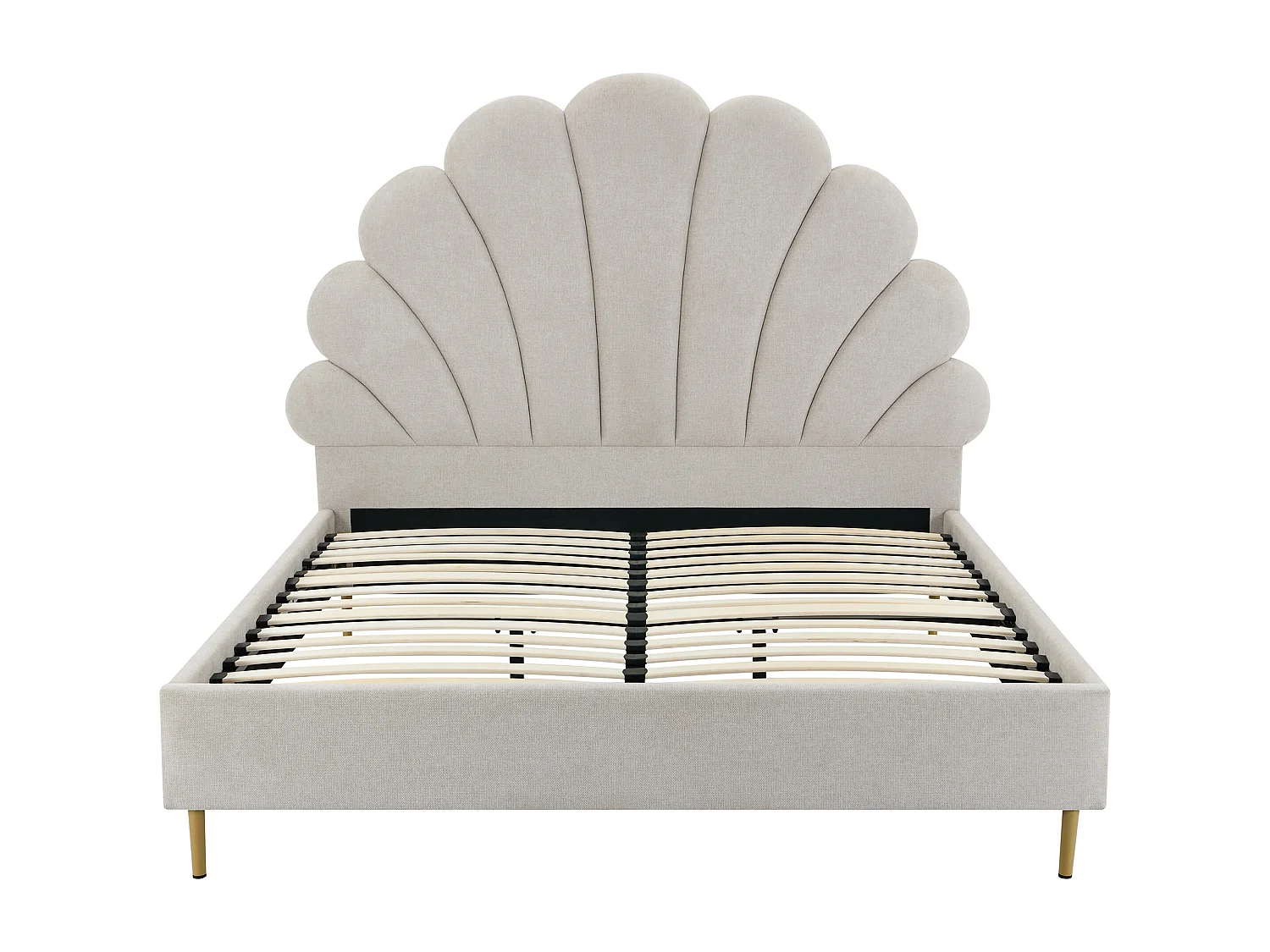 Bett mit Kopfteil in Muschelform + Matratze - 140 x 190 cm - Stoff - Beige - LIVAYA