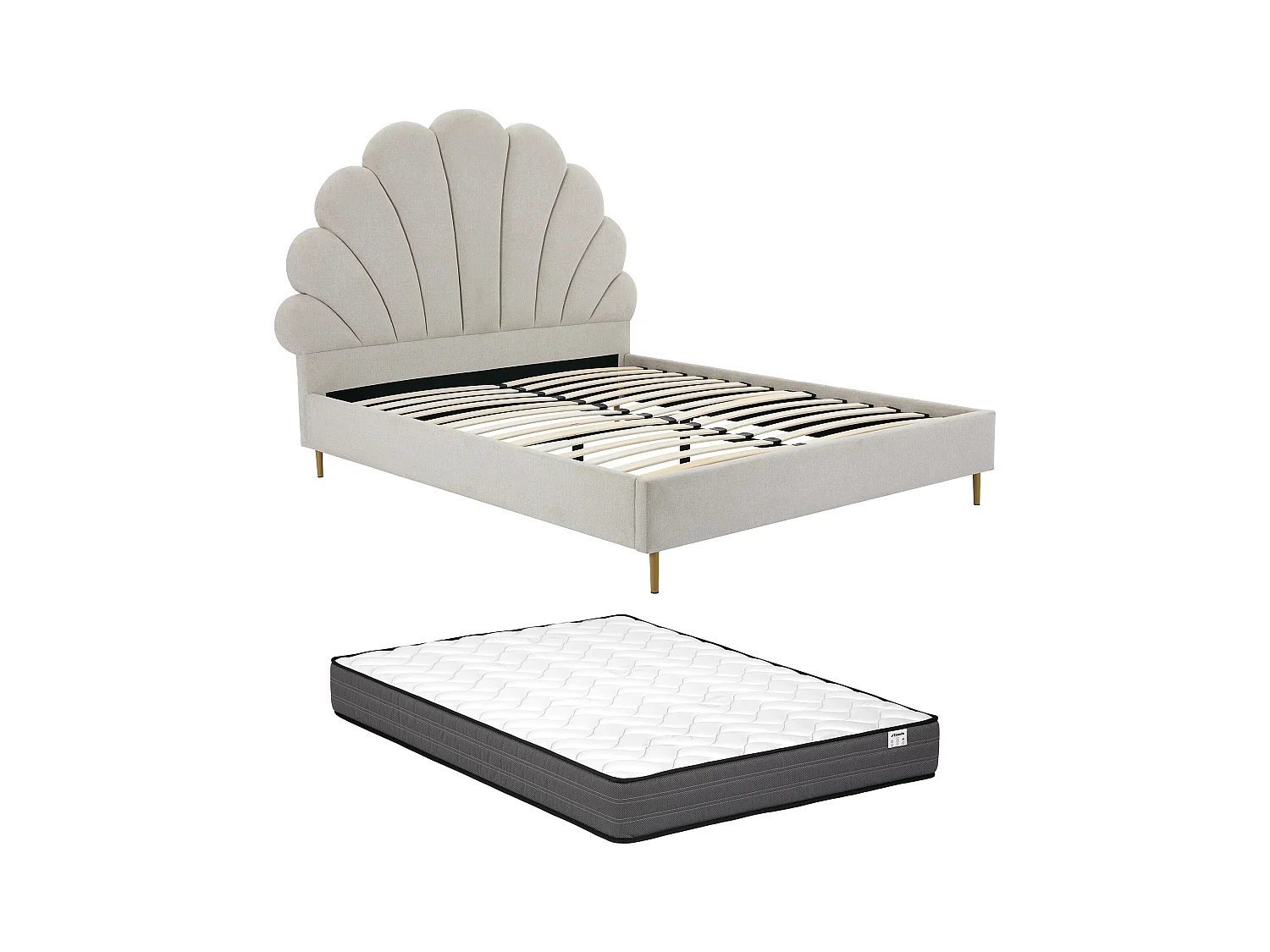 Lit coquillage 140 x 190 cm - Tissu - Beige + Matelas - LIVAYA