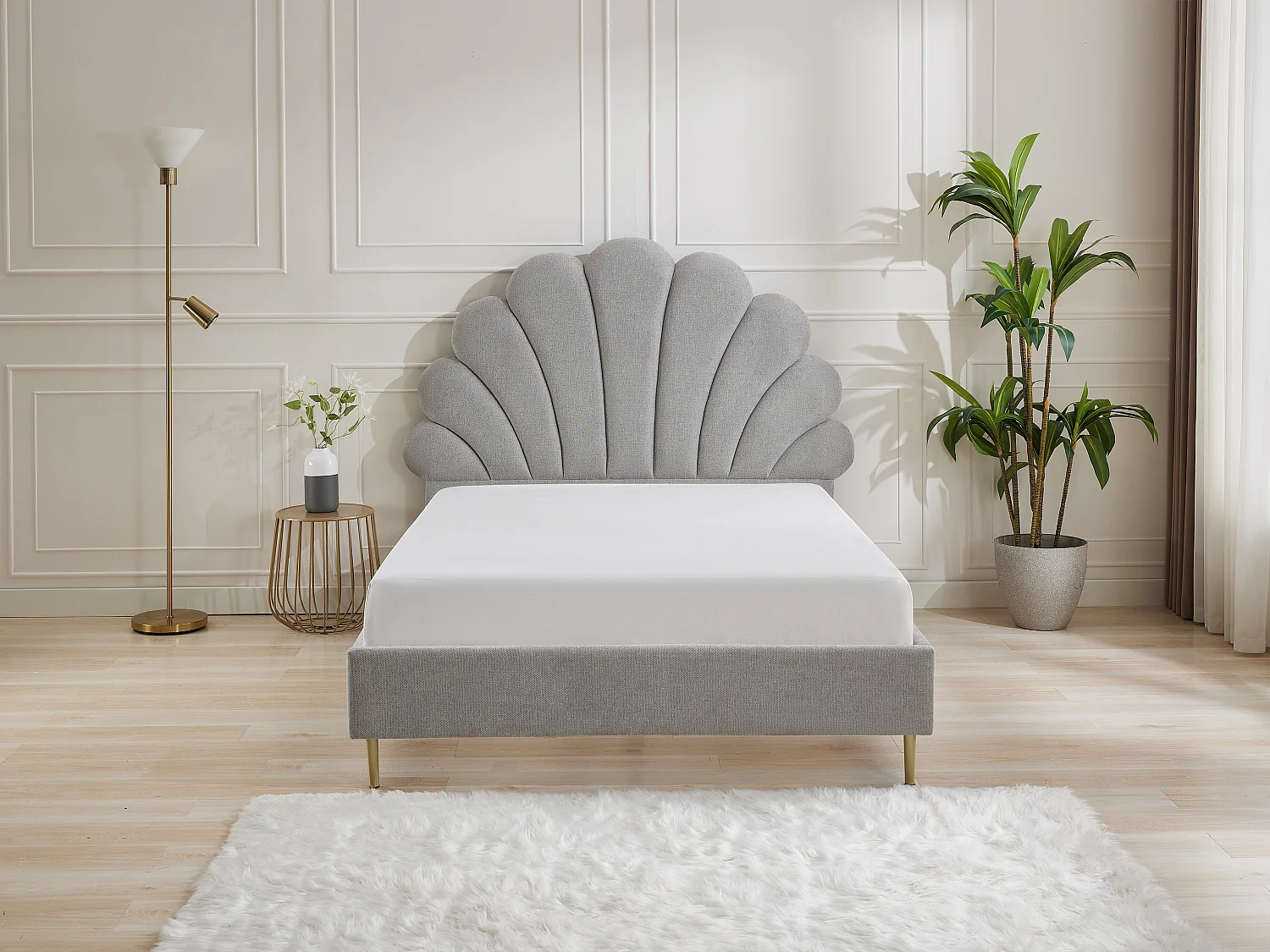 Lit coquillage 140 x 190 cm - Tissu - Gris clair + Matelas - LIVAYA