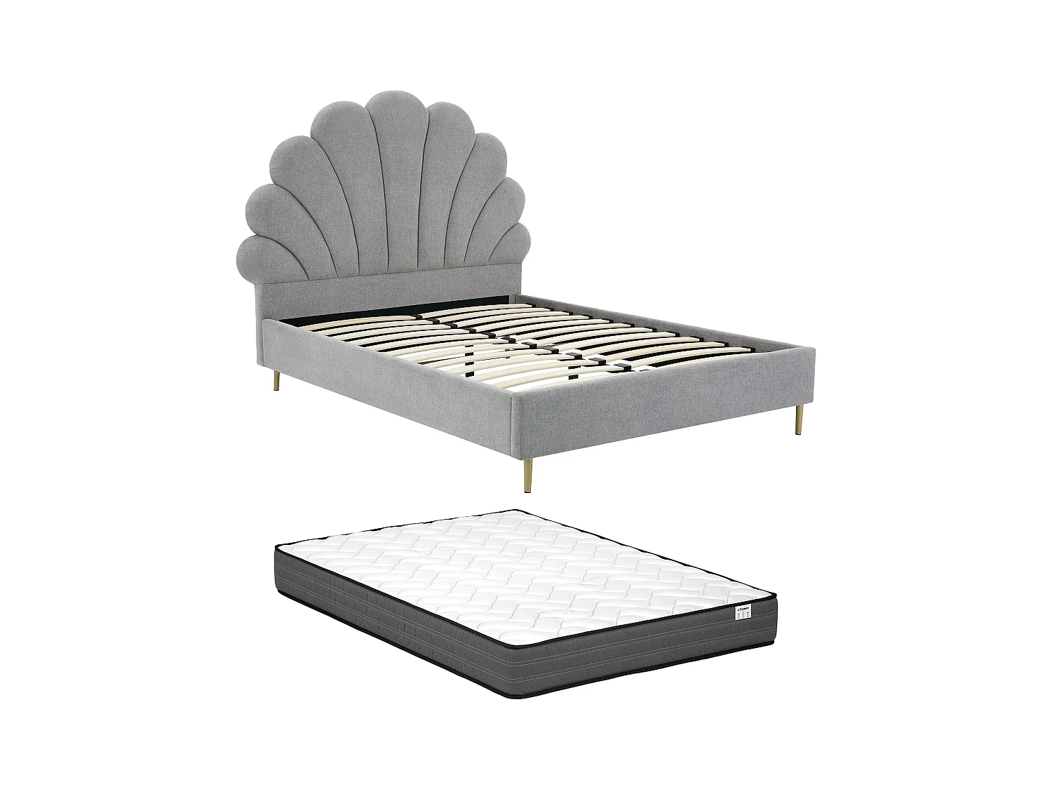 Lit coquillage 140 x 190 cm - Tissu - Gris clair + Matelas - LIVAYA