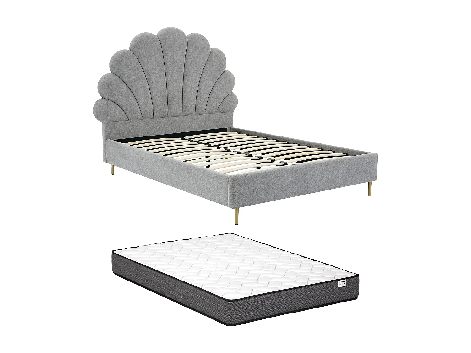 Lit coquillage 160 x 200 cm - Tissu - Gris clair + Matelas - LIVAYA