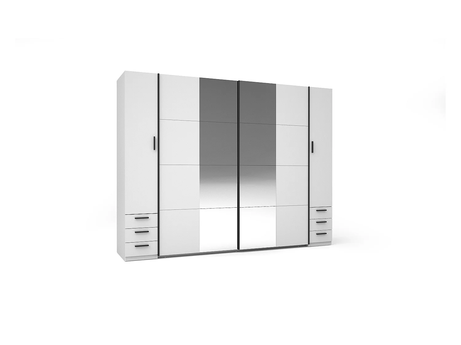 Armadio con 6 cassetti e 4 ante Con specchio L270 cm Bianco - ARVOLIA