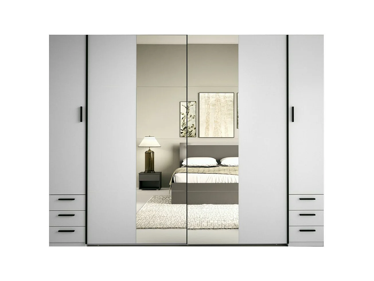 Kast met 6 lades en 4 deuren - Met spiegel - L270 cm - Wit - ARVOLIA