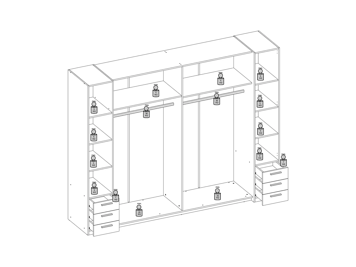 Kast met 6 lades en 4 deuren - Met spiegel - L270 cm - Wit - ARVOLIA