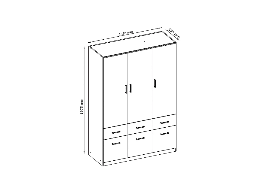 Kast met 3 deuren en 6 lades - L136 cm - Wit - BELOMY