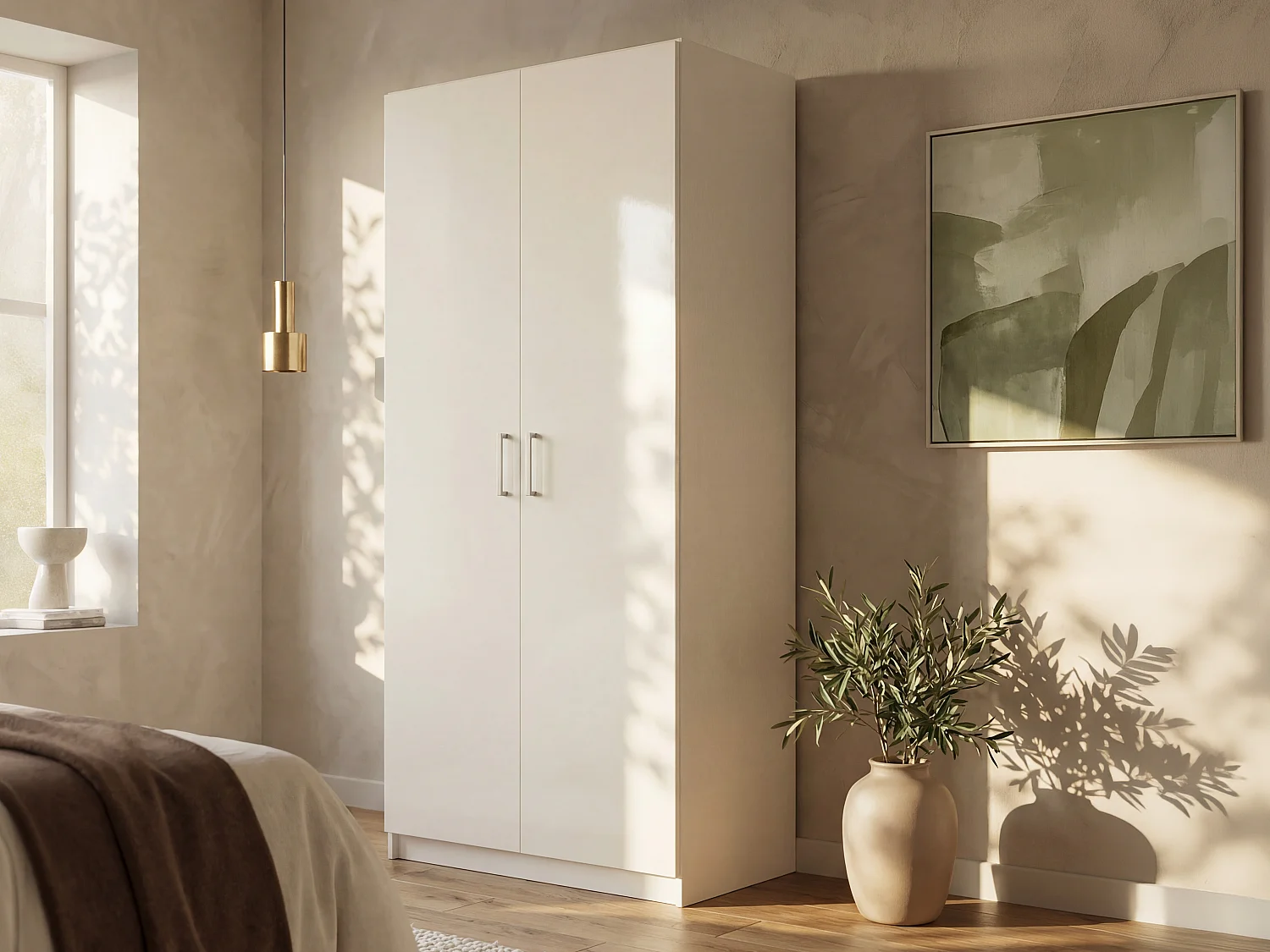 Armoire 2 portes - L92 cm - Blanc - BELOMY