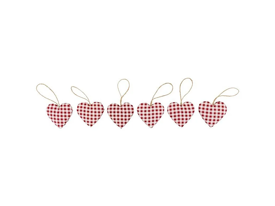 Lot de 6 coeurs en tissu vichy