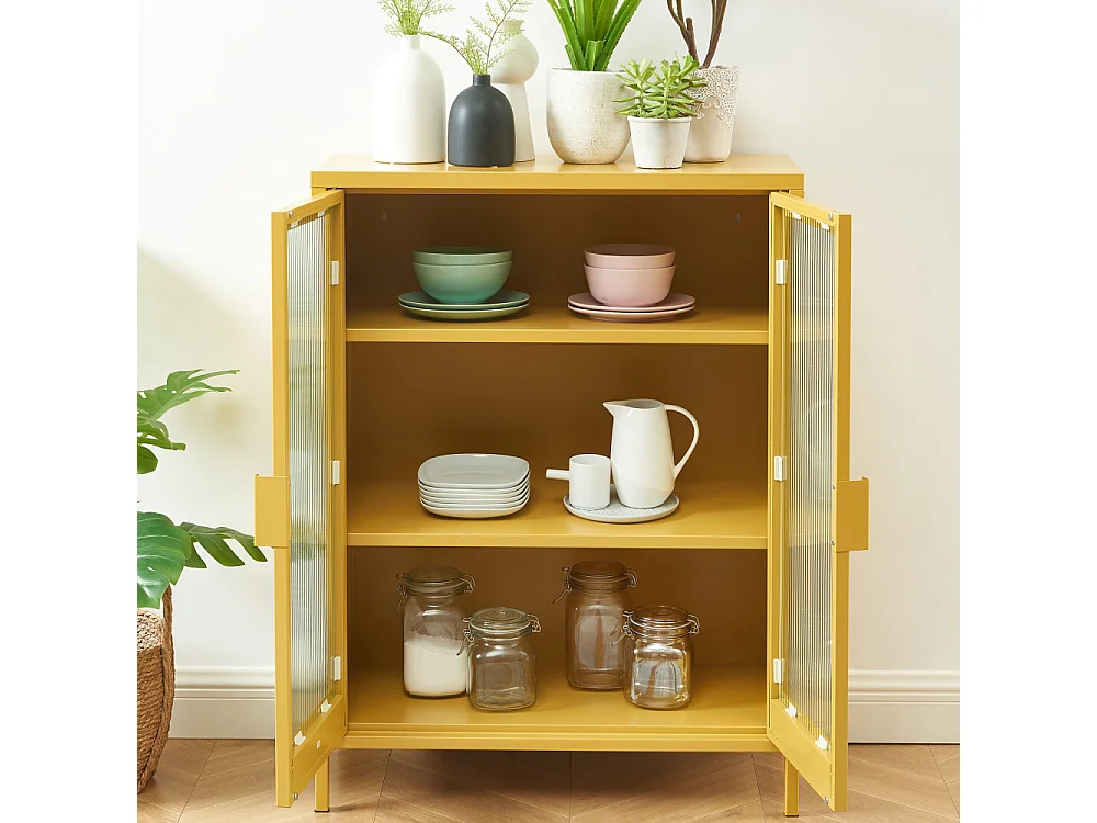 Nino - Buffet 2 portes en métal PANTONE L75cm - Jaune moutarde