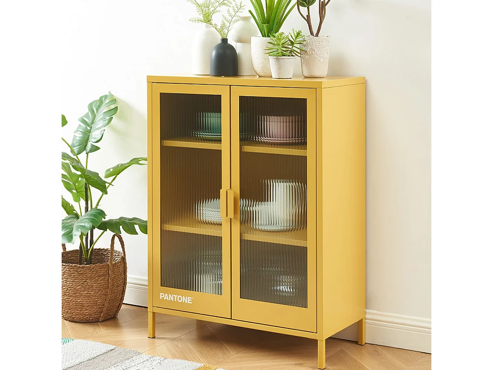Nino - Buffet 2 portes en métal PANTONE L75cm - Jaune moutarde