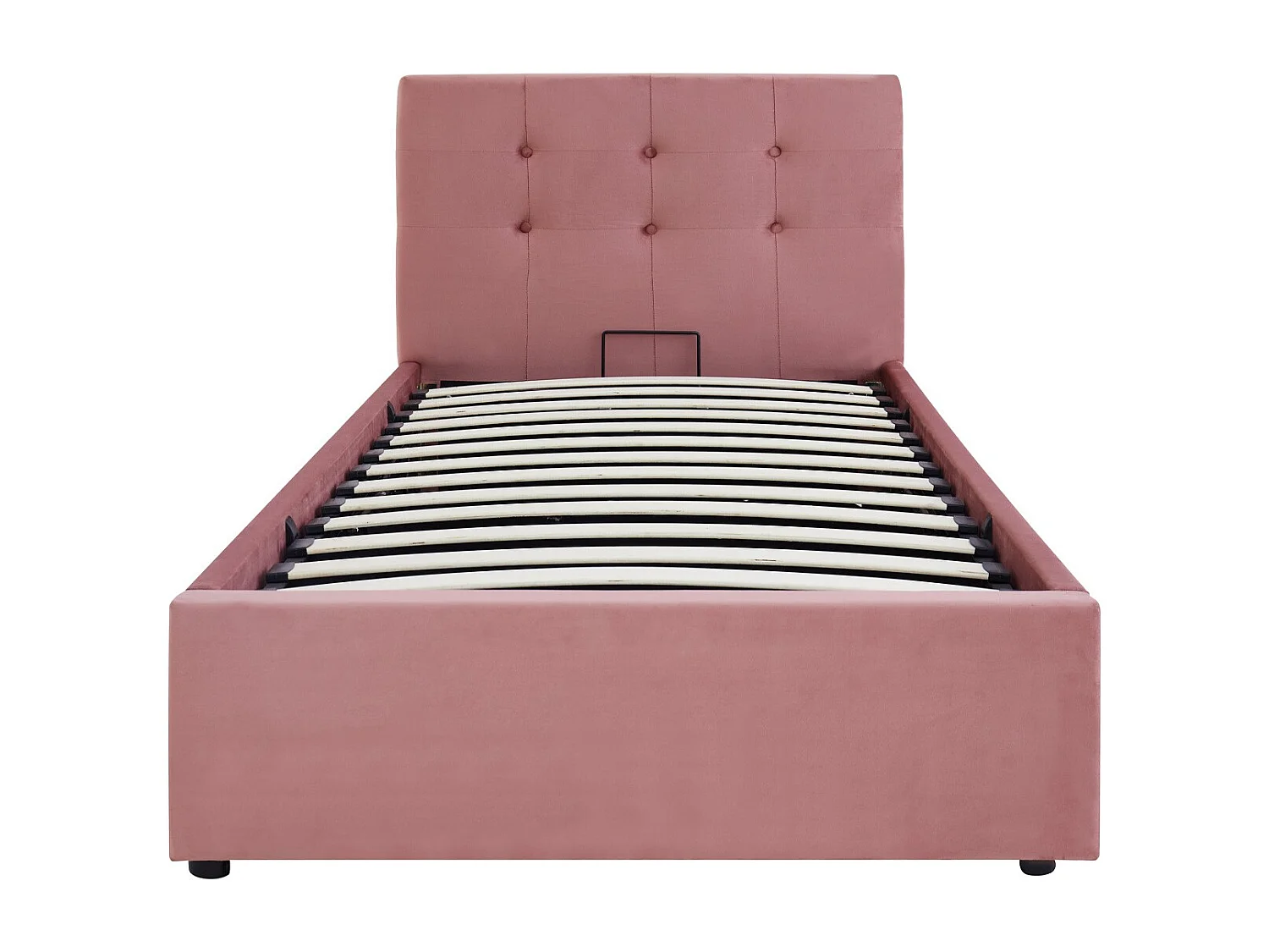 Lit coffre adulte 90x190 cm avec tête de lit matelassée en velours rose et sommier - Tina