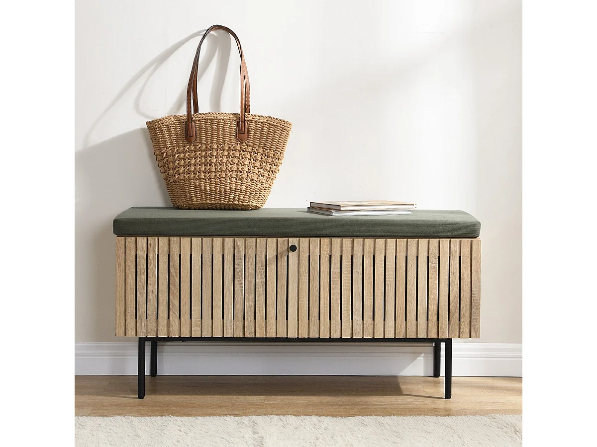 Banc d'entrée avec rangement pour chaussures couleur chêne 100 cm - Solna