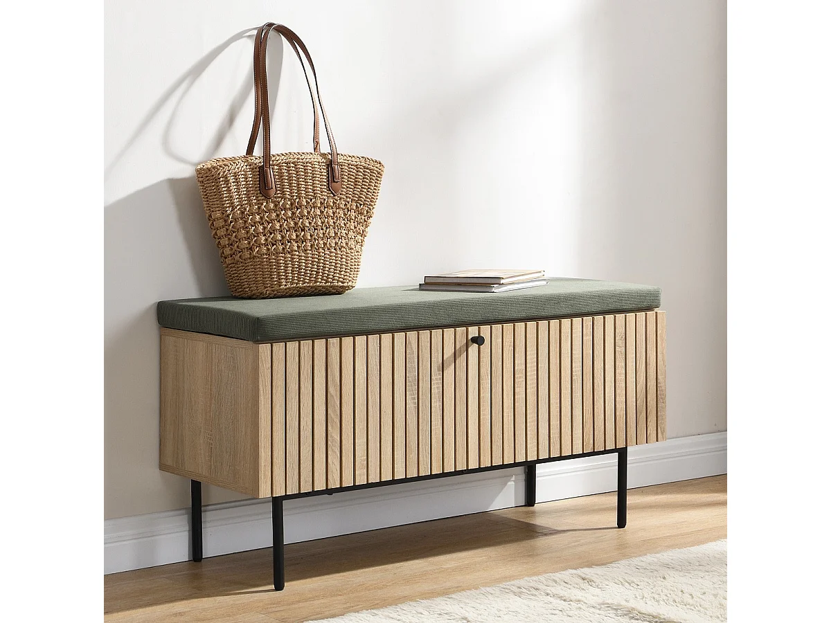 Banc d'entrée avec rangement pour chaussures couleur chêne 100 cm - Solna