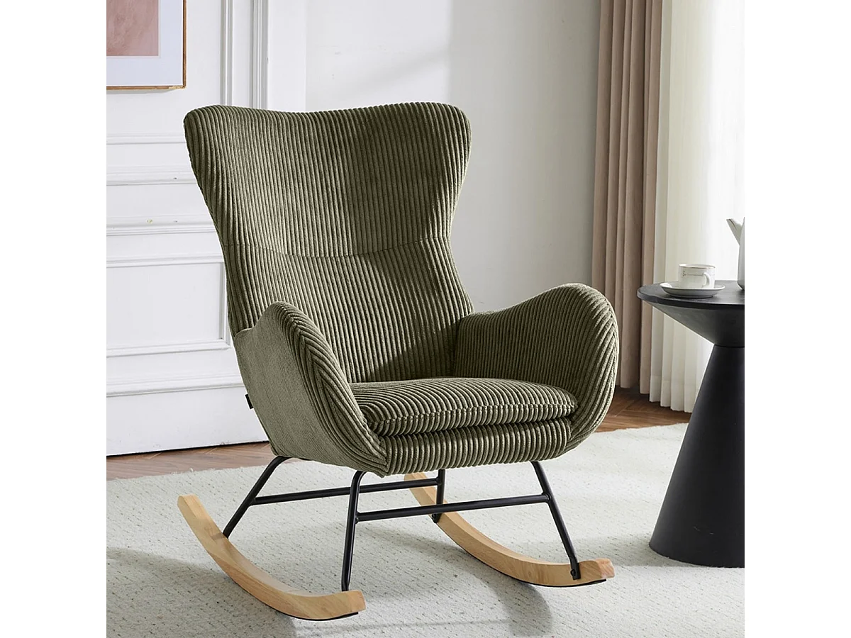 Rocking-chair en velours côtelé vert kaki - Béa