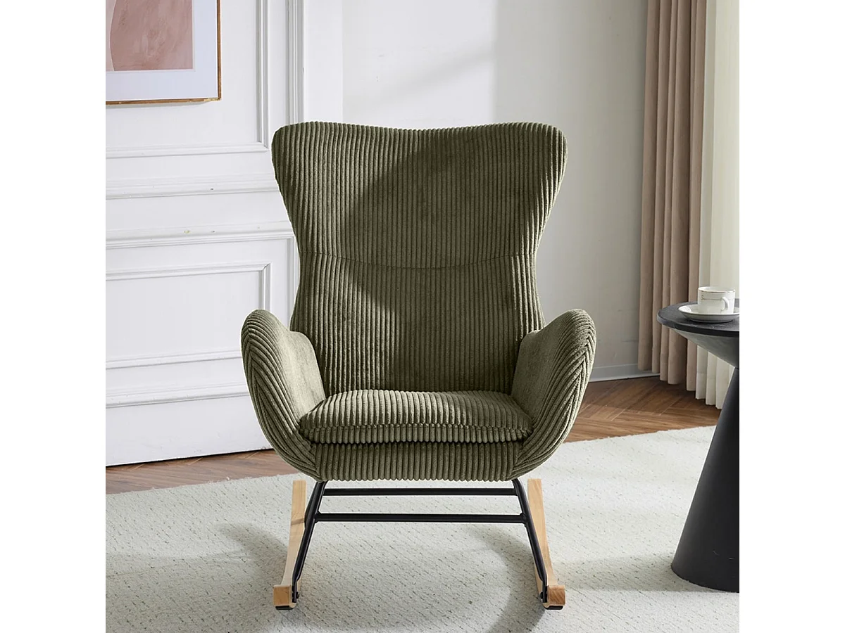 Rocking-chair en velours côtelé vert kaki - Béa