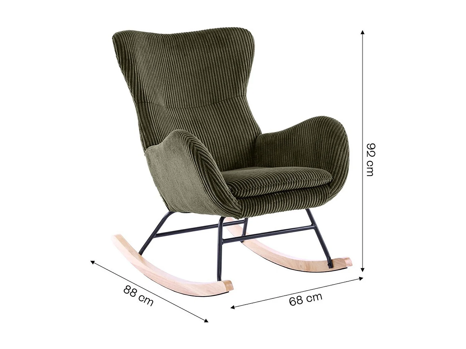 Rocking-chair en velours côtelé vert kaki - Béa