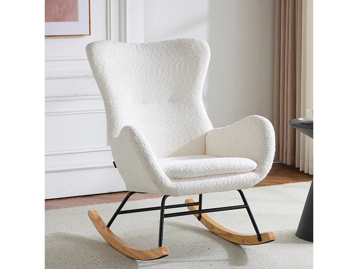 Rocking-chair en tissu bouclé beige - Béa