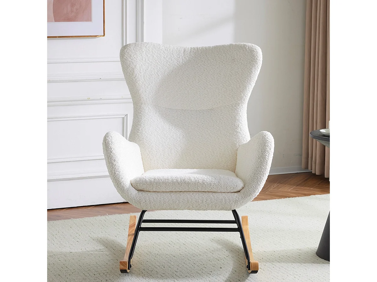 Rocking-chair en tissu bouclé beige - Béa