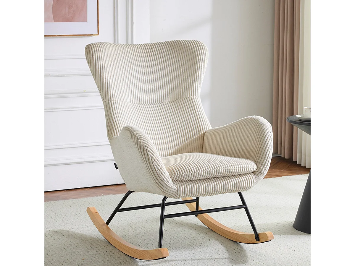 Rocking-chair en velours côtelé beige - Béa
