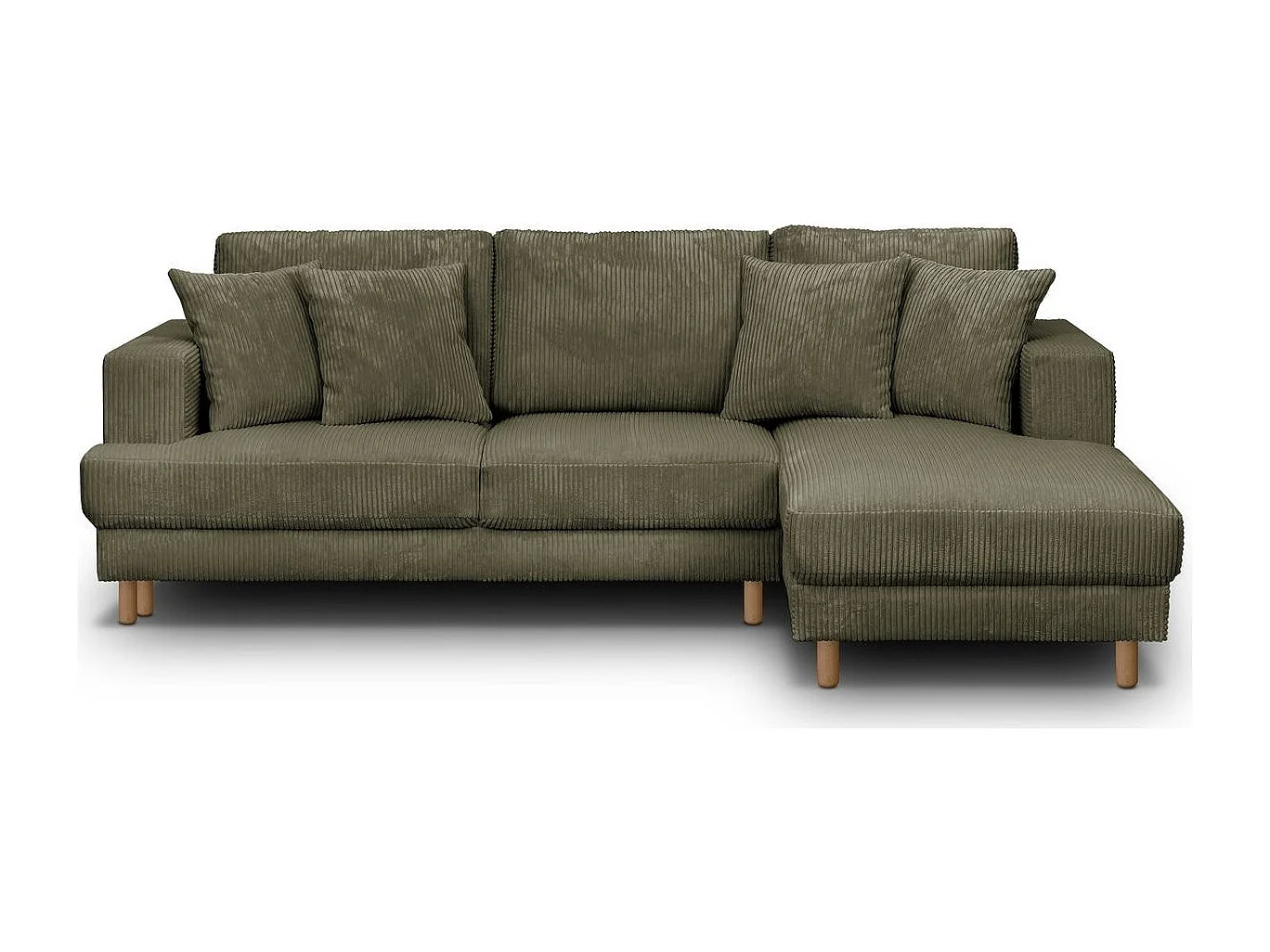 Canapé d'angle à droite convertible 4 places en velours côtelé vert kaki - Marceau