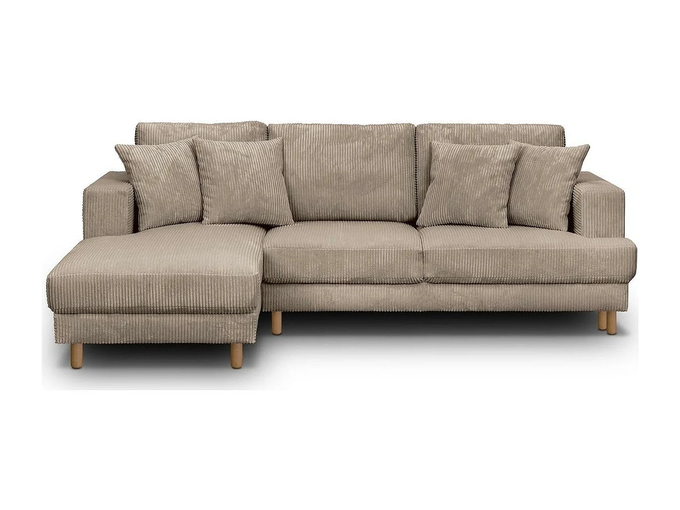 Canapé d'angle à gauche convertible 4 places en velours côtelé taupe - Marceau