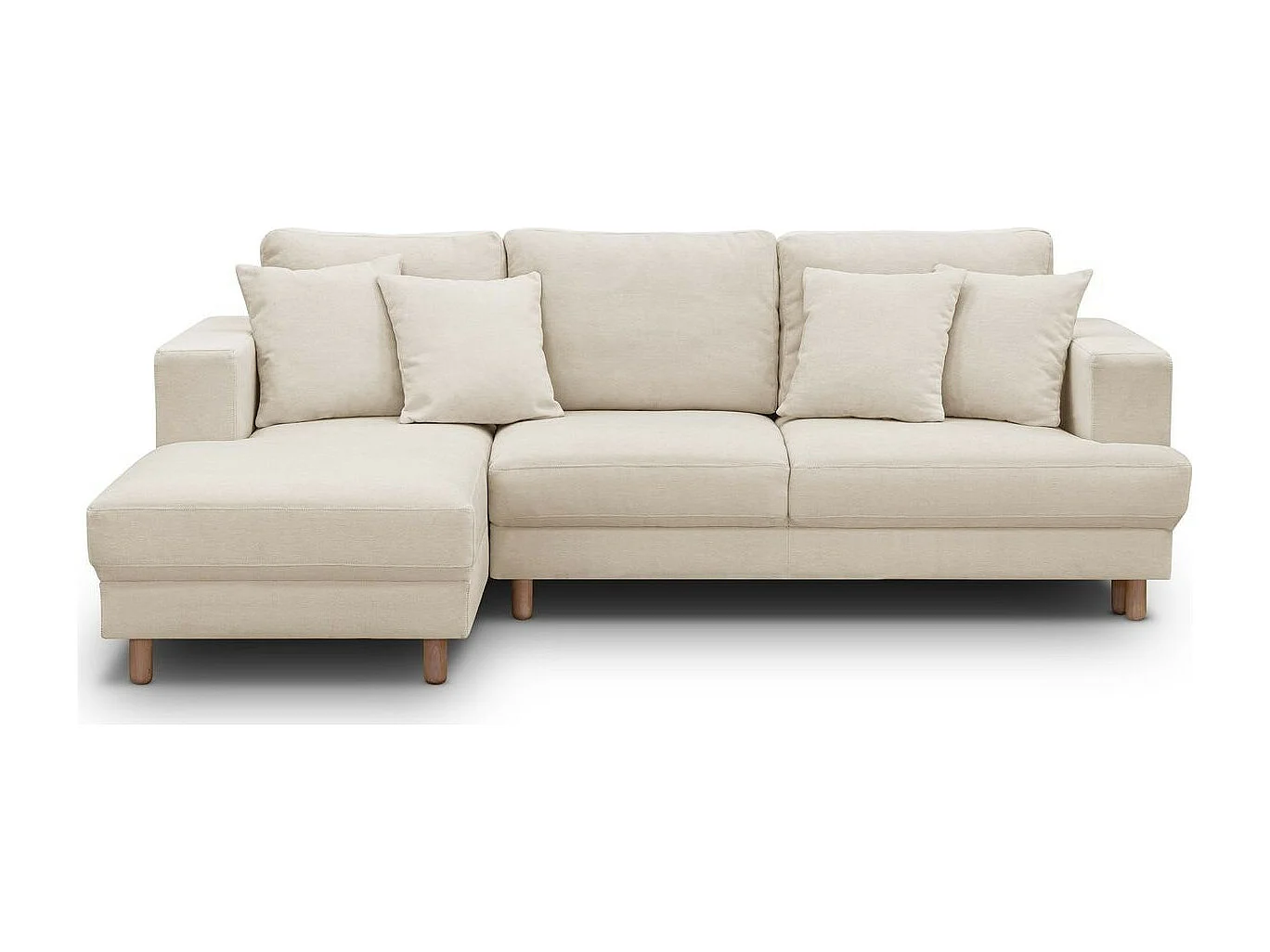 Canapé d'angle à gauche convertible 4 places en tissu chenille beige - Marceau