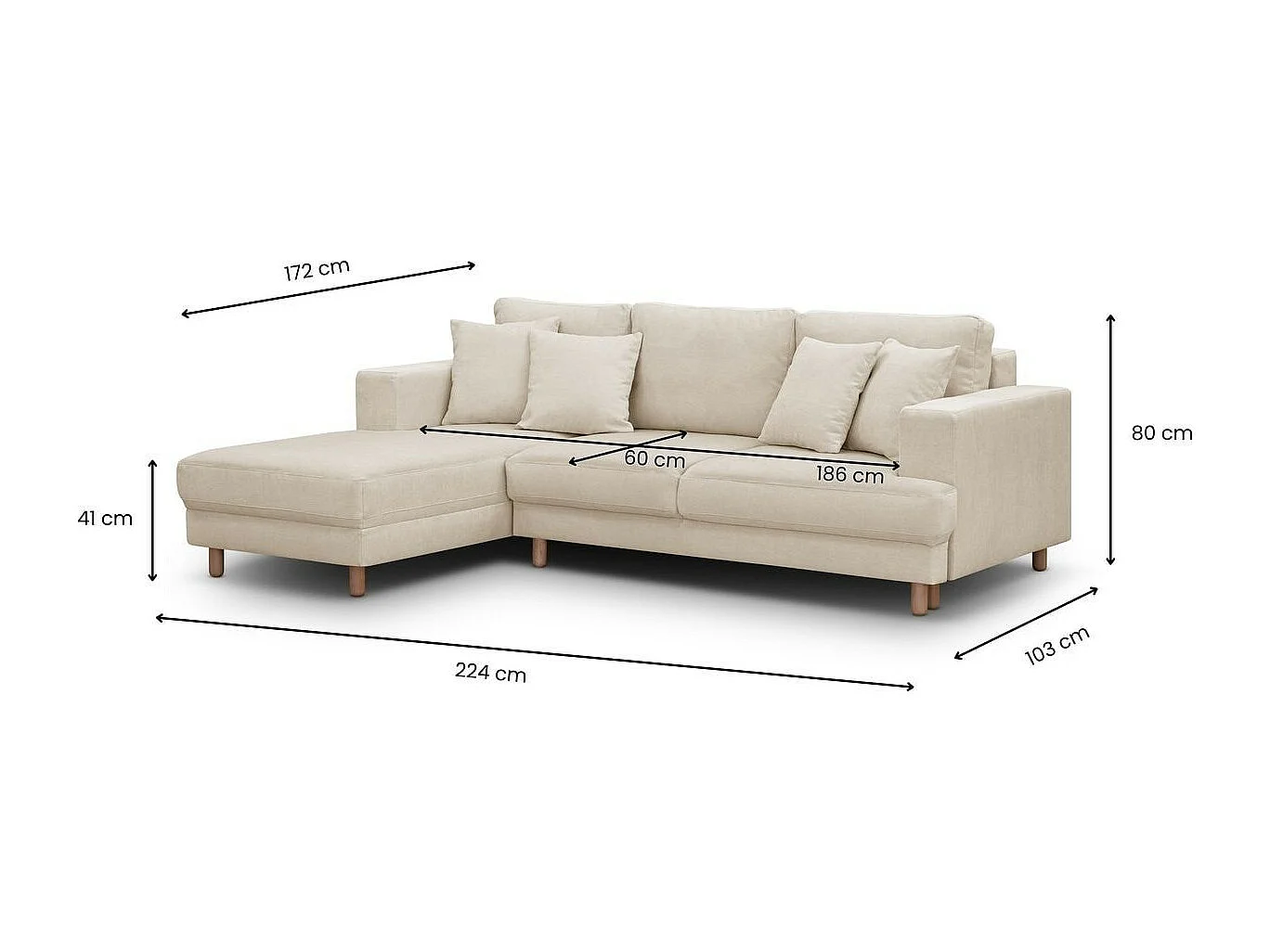 Canapé d'angle à gauche convertible 4 places en tissu chenille beige - Marceau