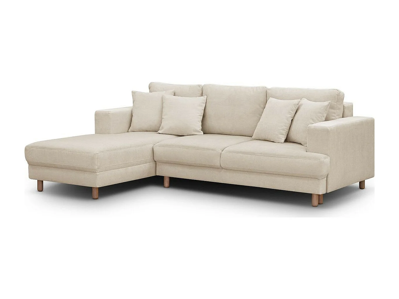 Canapé d'angle à gauche convertible 4 places en tissu chenille beige - Marceau