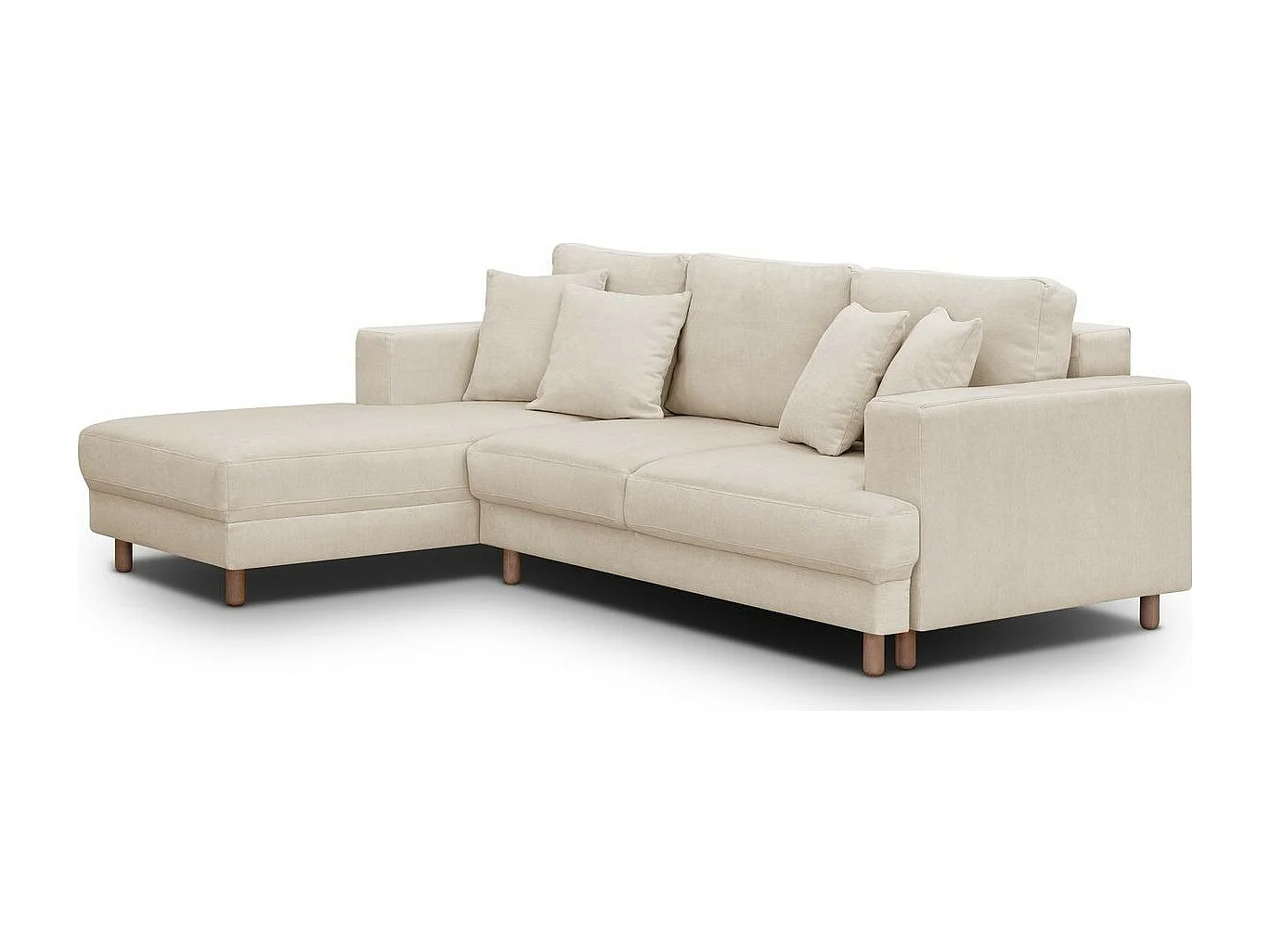 Canapé d'angle à gauche convertible 4 places en tissu chenille beige - Marceau