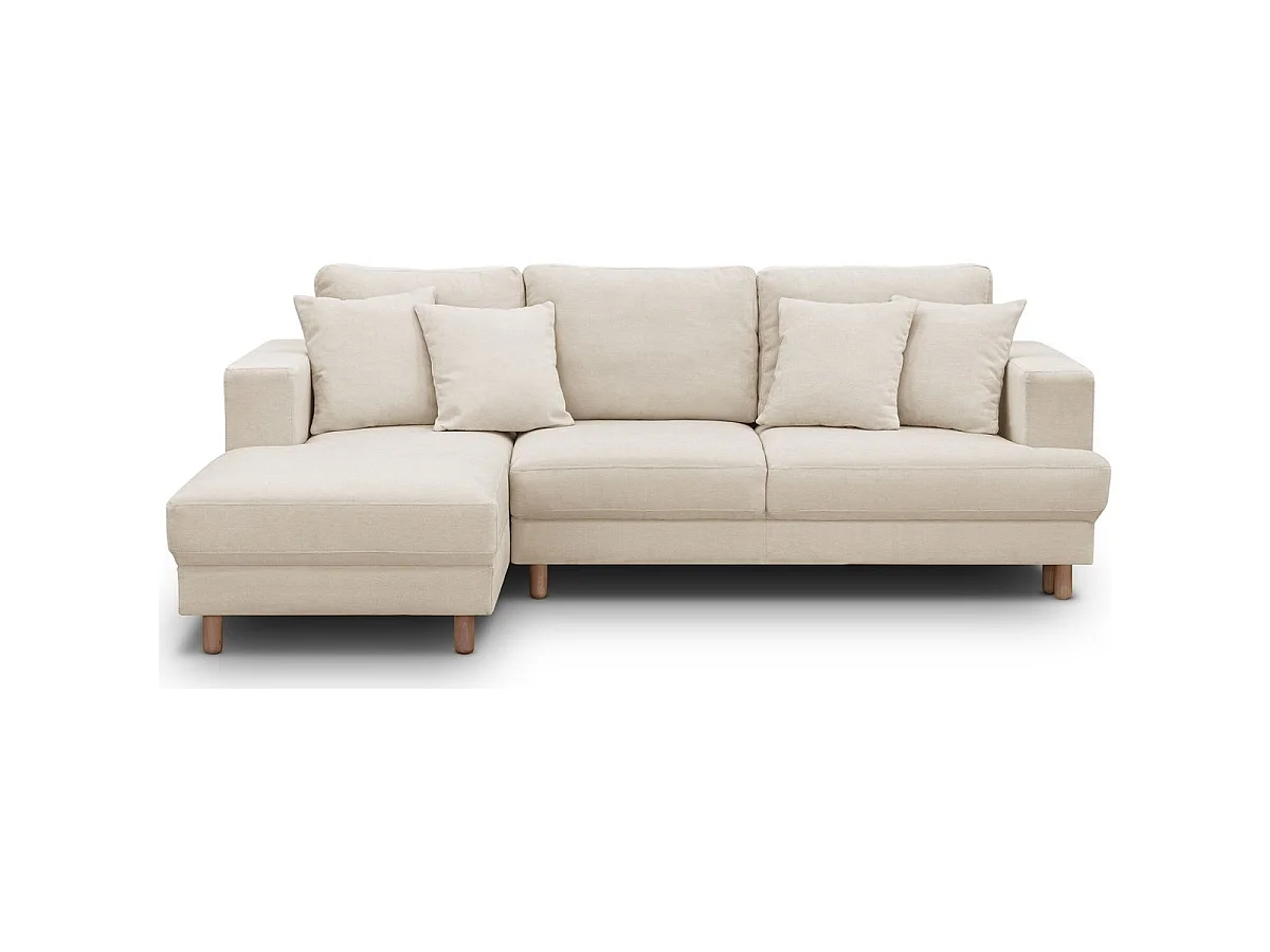 Canapé d'angle à gauche convertible 4 places en tissu chenille beige - Marceau