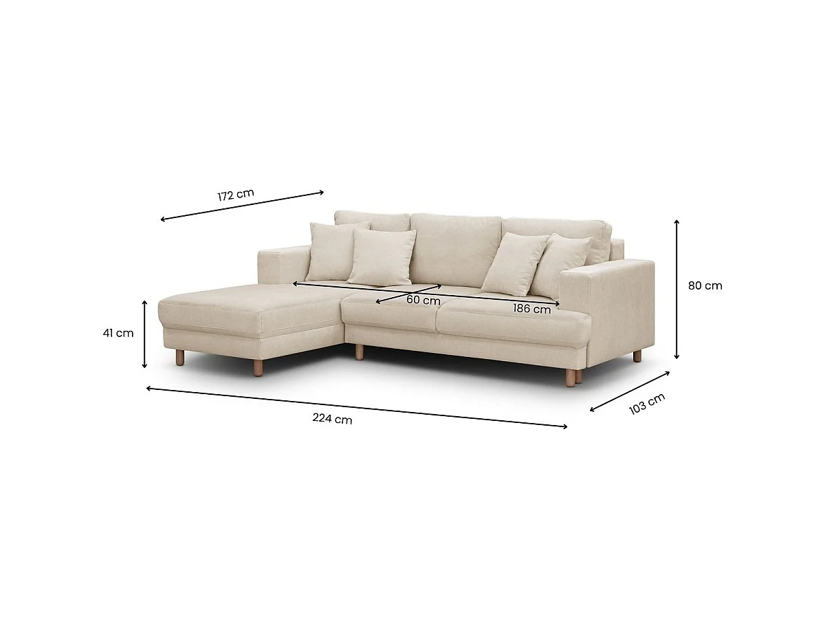 Canapé d'angle à gauche convertible 4 places en tissu chenille beige - Marceau
