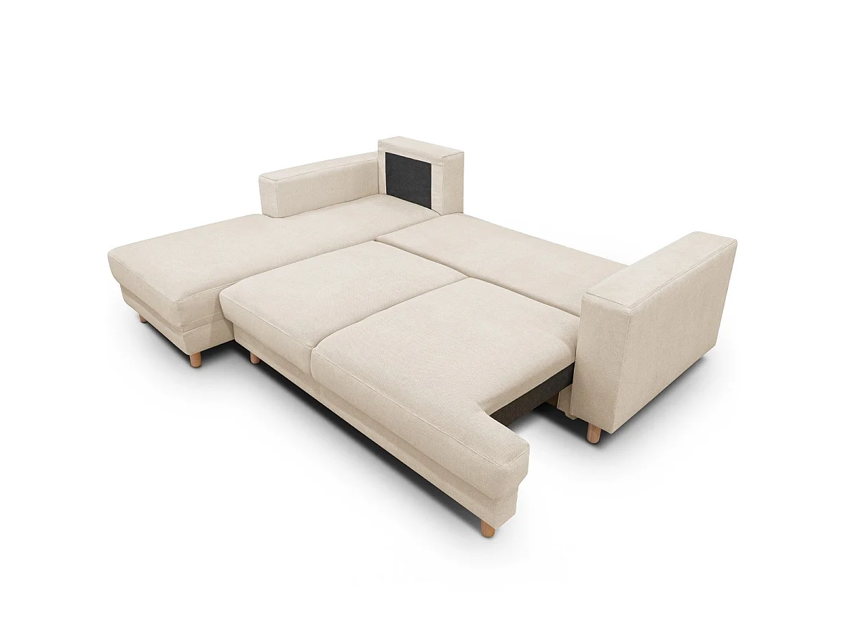 Canapé d'angle à gauche convertible 4 places en tissu chenille beige - Marceau