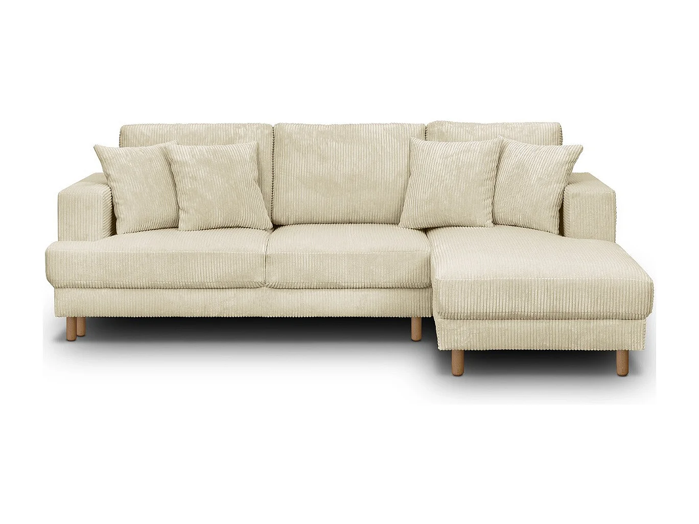 Canapé d'angle à droite convertible 4 places en velours côtelé beige - Marceau