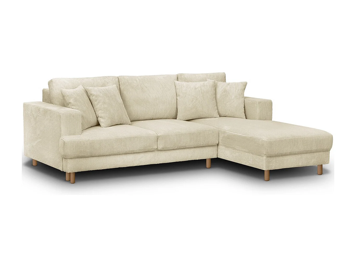 Canapé d'angle à droite convertible 4 places en velours côtelé beige - Marceau