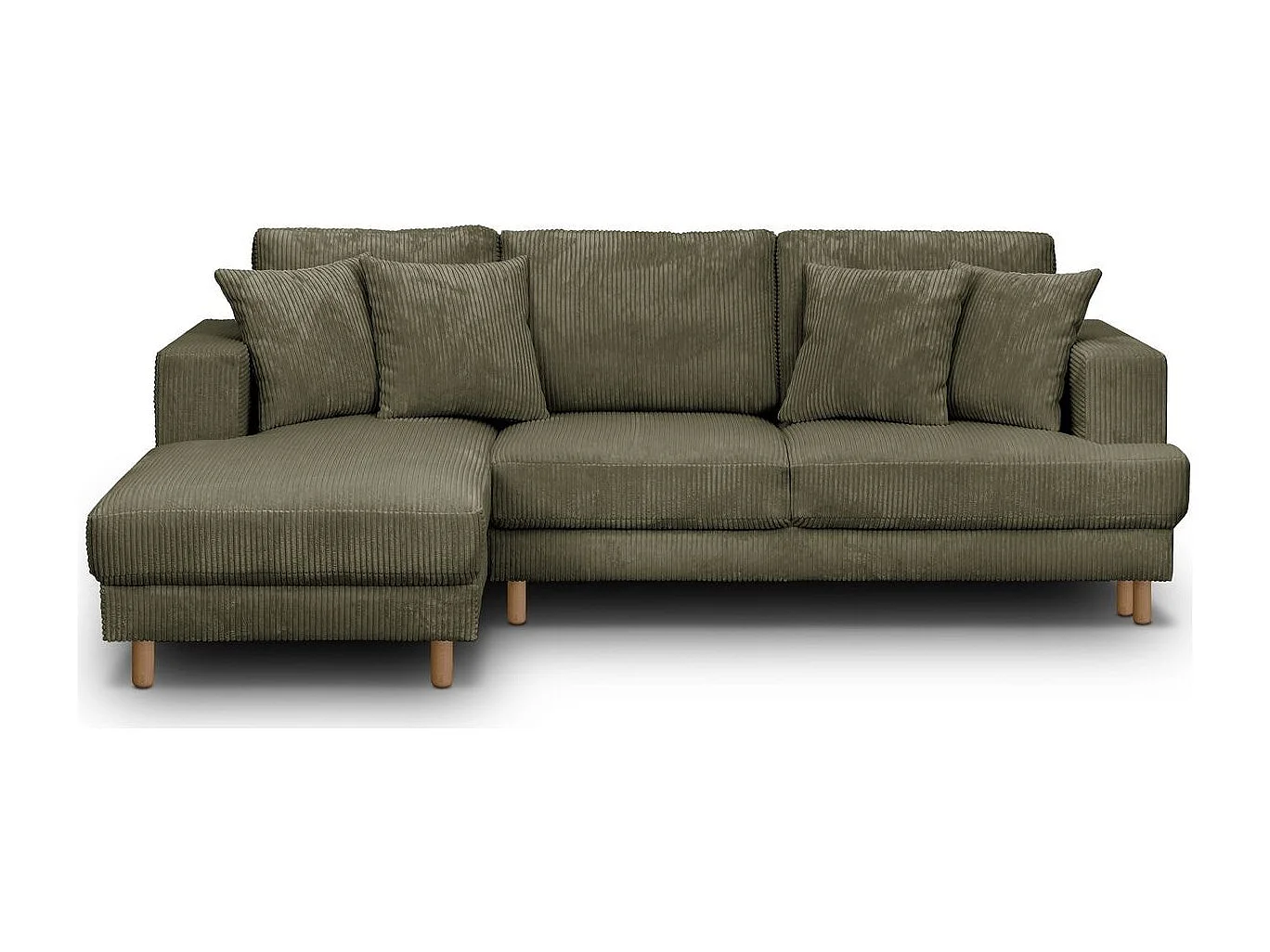 Canapé d'angle à gauche convertible 4 places en velours côtelé vert kaki - Marceau