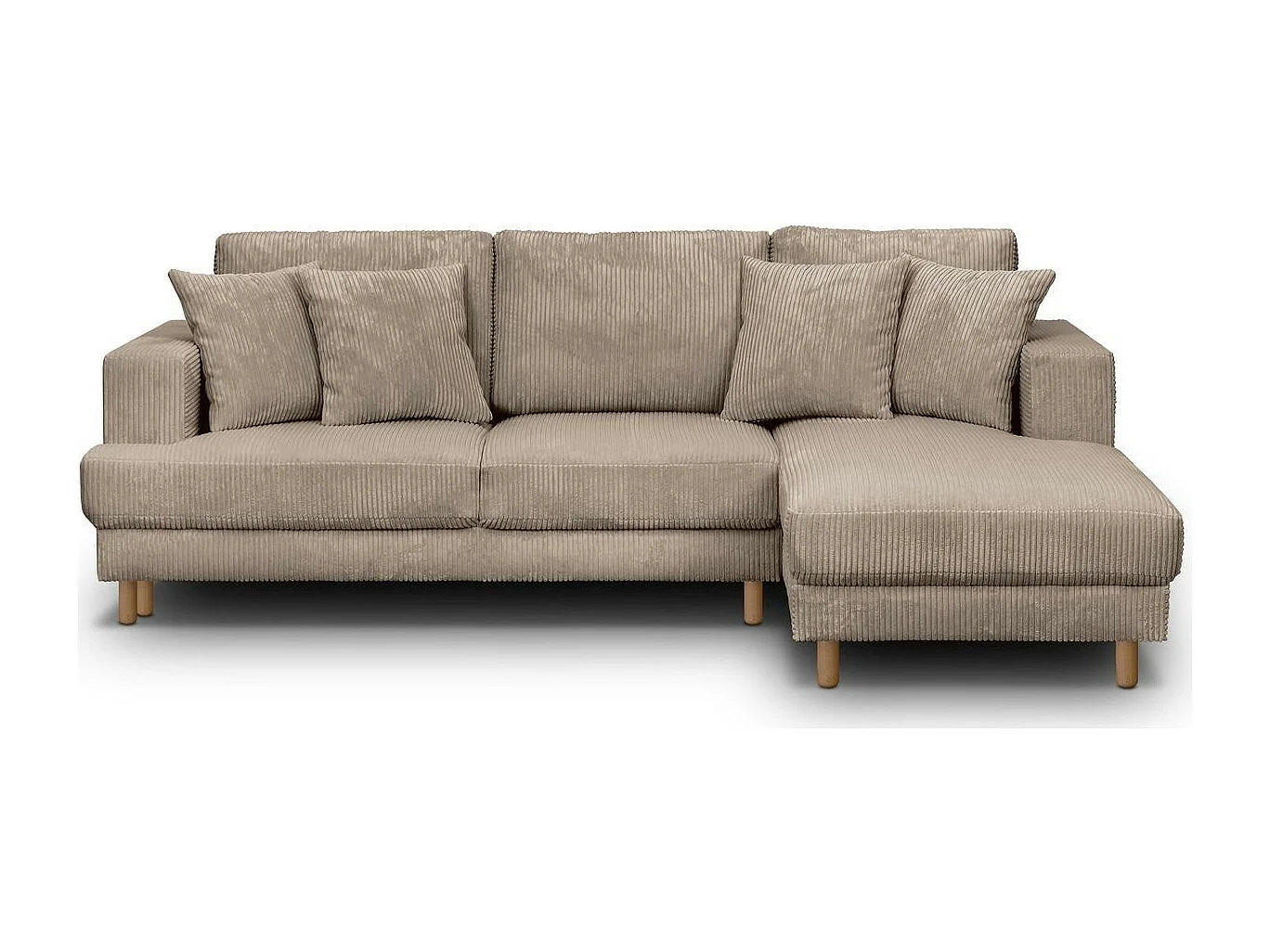 Canapé d'angle à droite convertible 4 places en velours côtelé taupe - Marceau