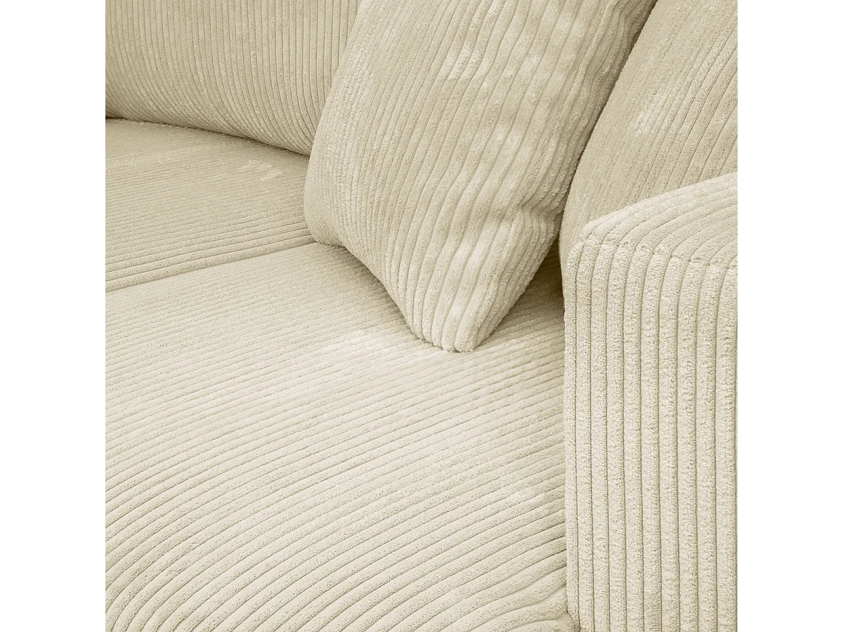Canapé d'angle à gauche convertible 4 places en velours côtelé beige - Marceau