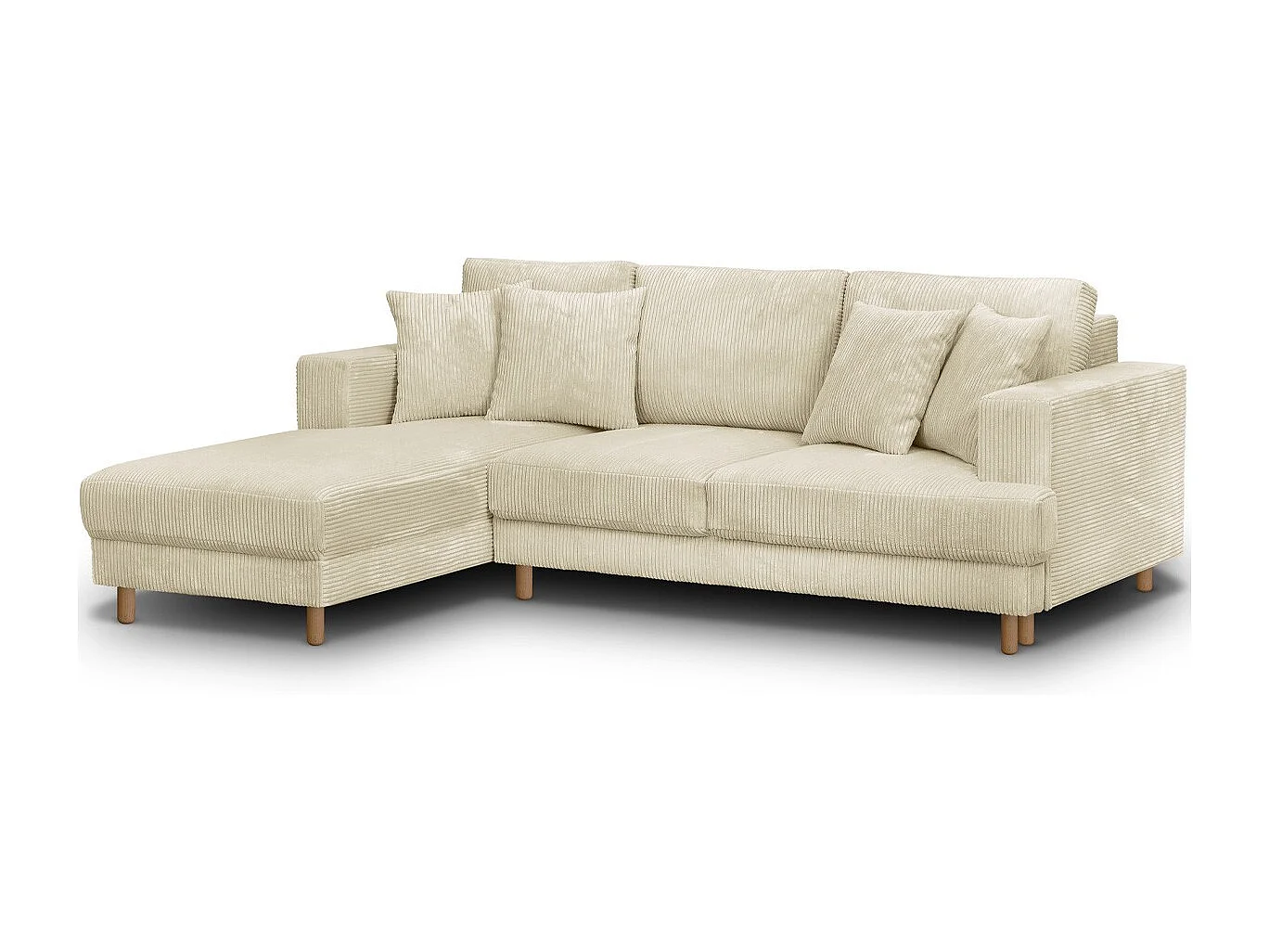 Canapé d'angle à gauche convertible 4 places en velours côtelé beige - Marceau