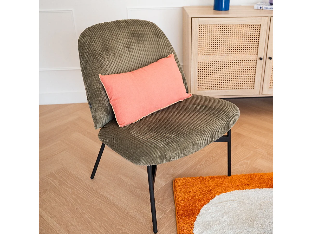 Fauteuil en velours côtelé vert kaki - Petra