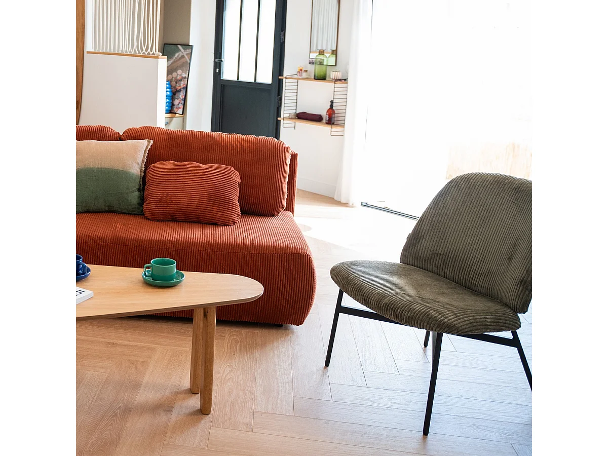 Fauteuil en velours côtelé vert kaki - Petra