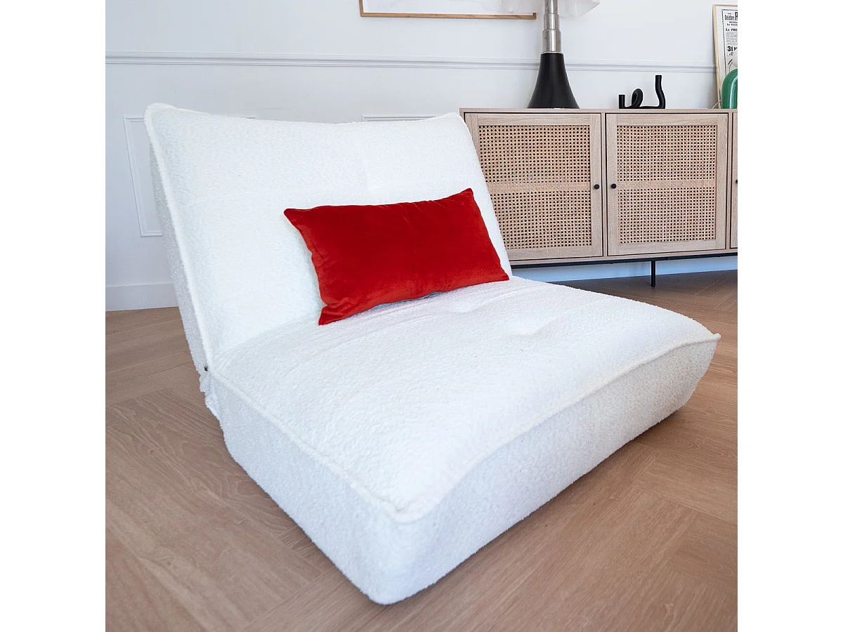 Fauteuil lounge en tissu bouclé beige - Matis