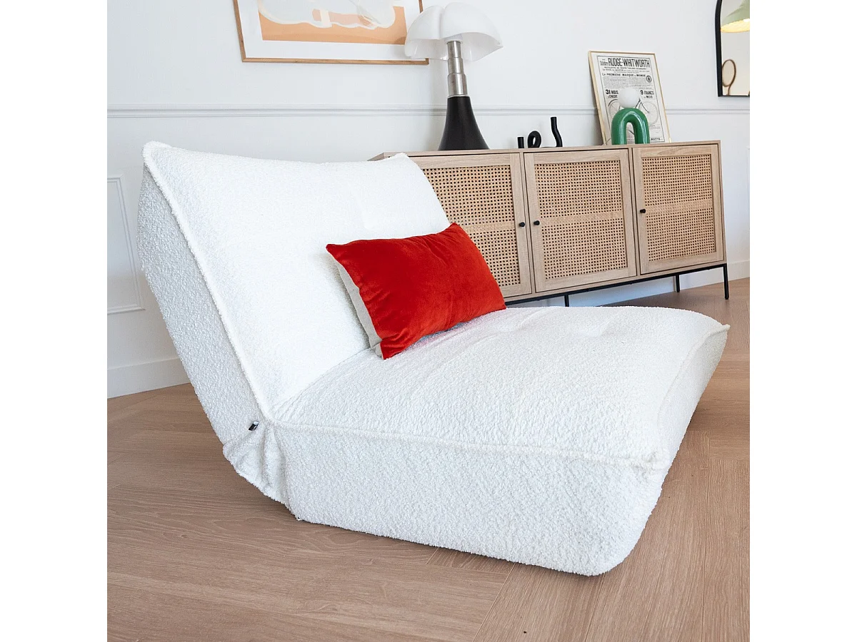 Fauteuil lounge en tissu bouclé beige - Matis