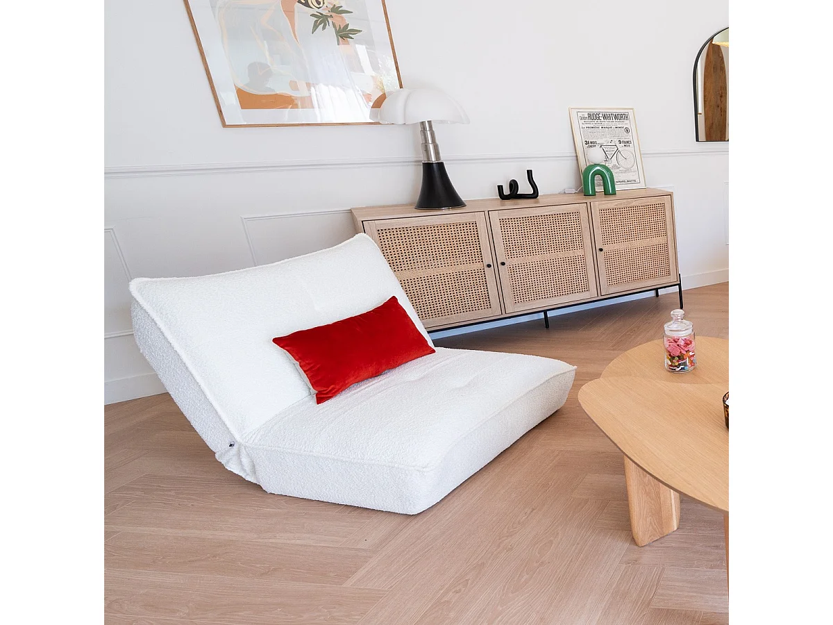 Fauteuil lounge en tissu bouclé beige - Matis