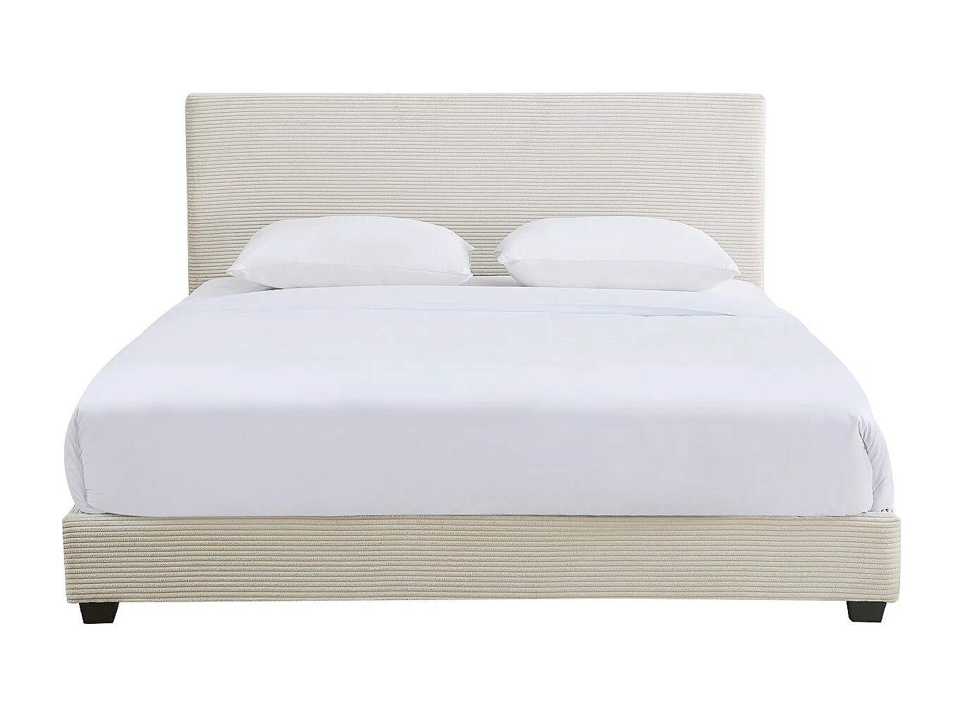 Lit adulte 160x200 cm avec tête de lit capitonnée en velours côtelé beige - William