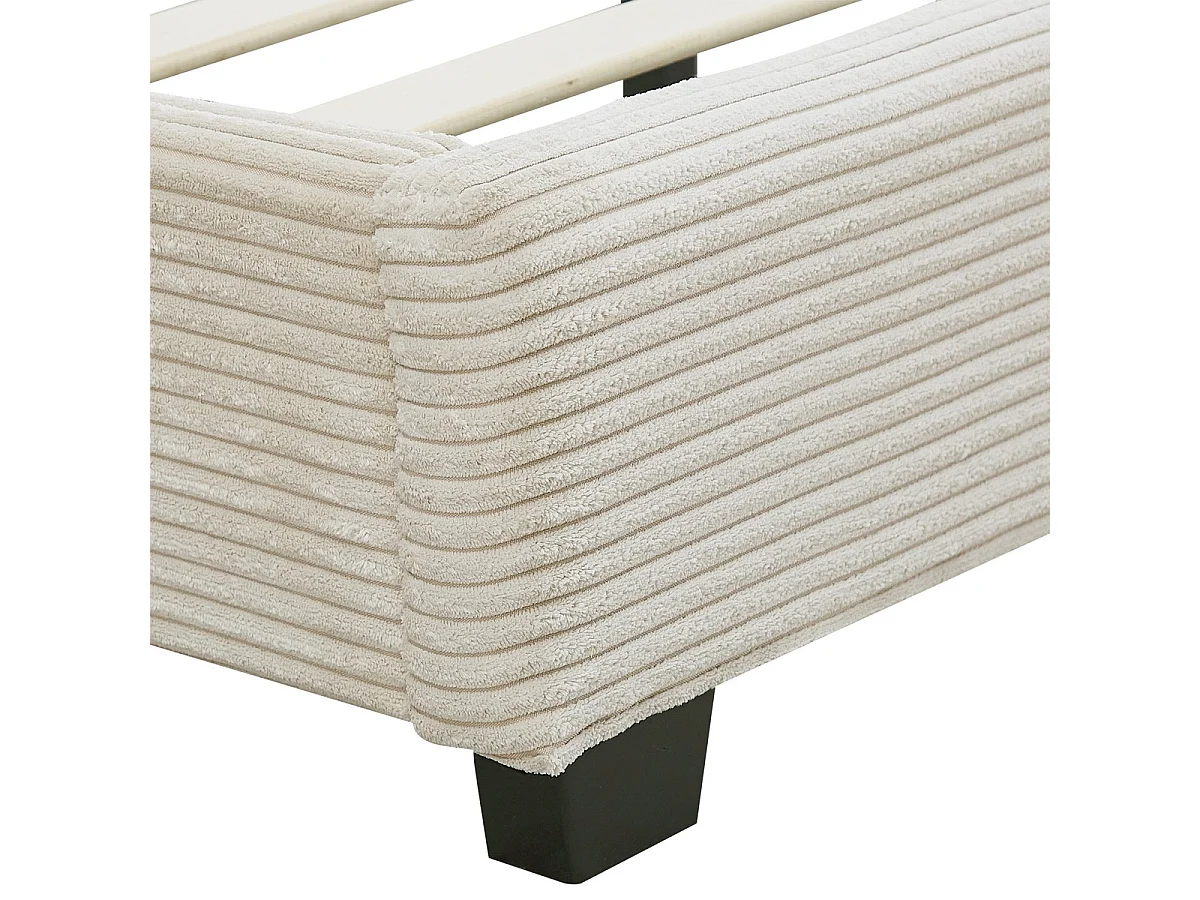 Lit adulte 160x200 cm avec tête de lit capitonnée en velours côtelé beige - William