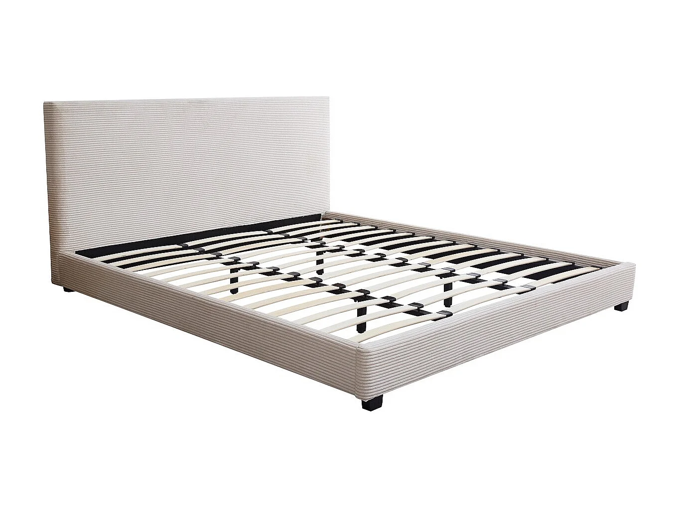 Lit adulte 180x200 cm avec tête de lit capitonnée en velours côtelé beige - William