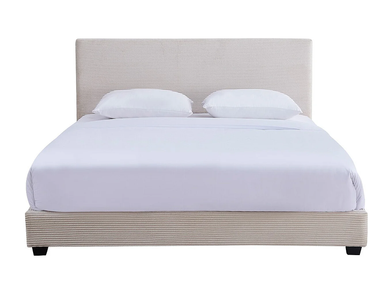 Lit adulte 180x200 cm avec tête de lit capitonnée en velours côtelé beige - William